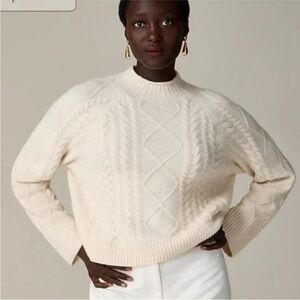 J Crew Roll Neck Cable Knit Sweater S Supersoft Yarn Merino Wool Cream Old Money